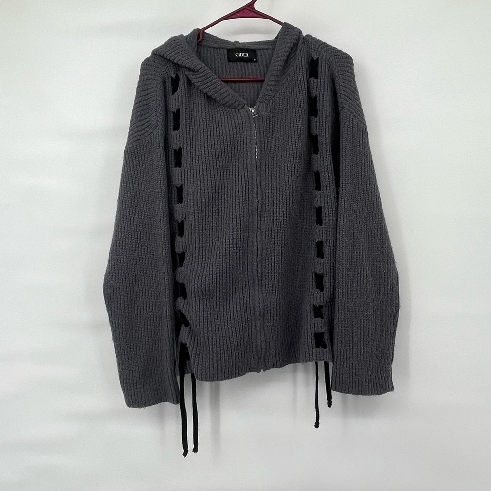 Cider Charcoal Gray Hooded Zip Cardigan